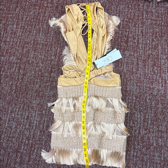 NWT PatBo Fringe plunging mini dress in Almond Womens 4 - Picture 11 of 12